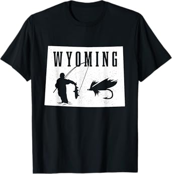 Wyoming Fly Fishing Vintage State Map Trout Fisherman T-Shirt