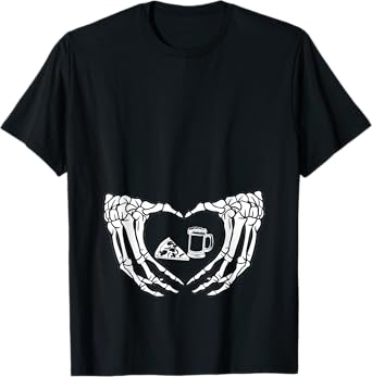 Skeleton Halloween Beer Pizza Funny Pregnancy Men Women Gift T-Shirt