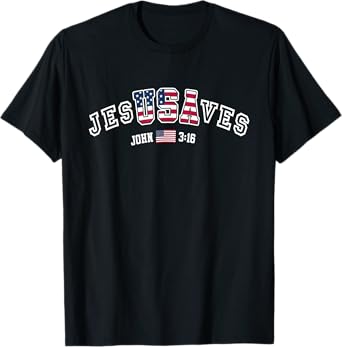 JesusSaves JesUSAves USA American Flag Patriotic Christian T-Shirt