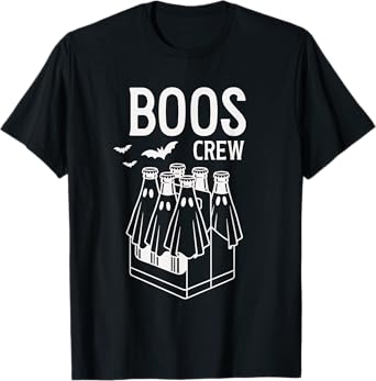 Funny Boos Crew Halloween Shirt Ghost Beer Bottles and Bats T-Shirt