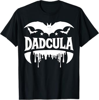 Dadcula Halloween Bat Vampire Fangs Flowing Effect Dad T-Shirt
