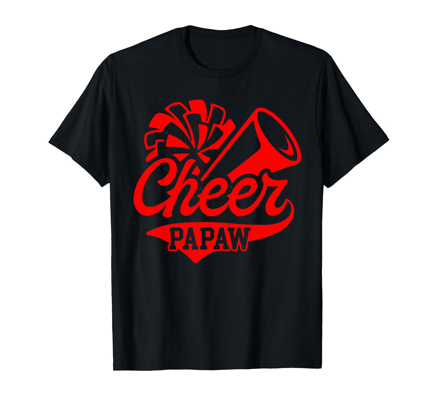 Cheer Papaw Biggest Fan Leopard Print Black And Red Pom Pom T-Shirt