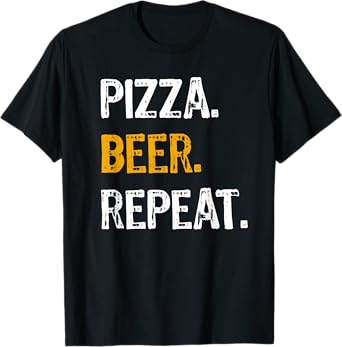 Pizza Beer Repeat Shirt, Funny Novelty Pizza Lover Tee T-Shirt