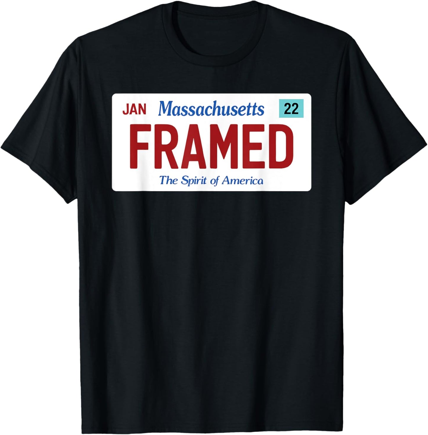 Framed Massachusetts License Plate Police Justice Satire T-Shirt