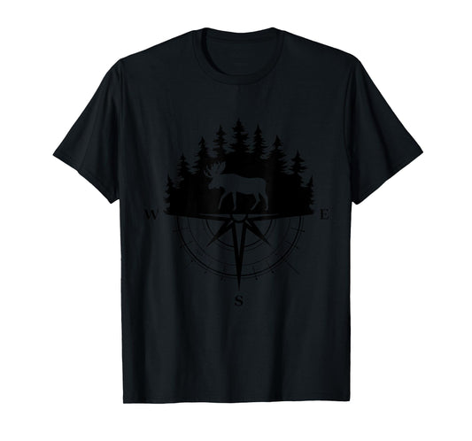 Retro Forest Trees Outdoors Wildlife Camping Nature Moose T-Shirt