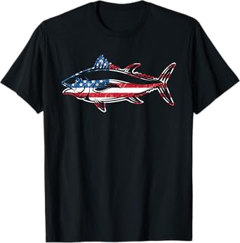 Tuna Fishing American Flag Giant Bluefin Fish Fisherman T-Shirt