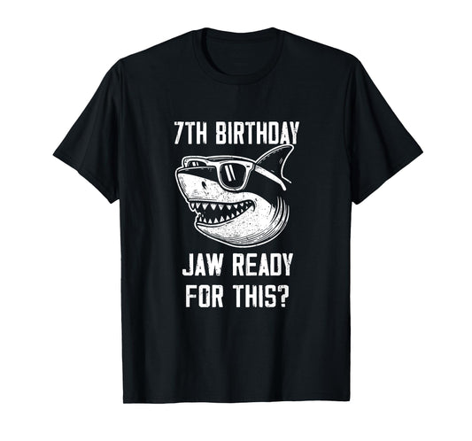7th Birthday Jaw Ready For This Kids Shark Ocean Wildlife T-Shirt