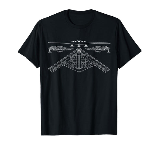 B-21 Raider Stealth Bomber Tech Drawing Style Airplane B21 T-Shirt