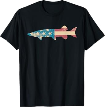Muskie American Flag - Patriotic Musky Fishing T-Shirt