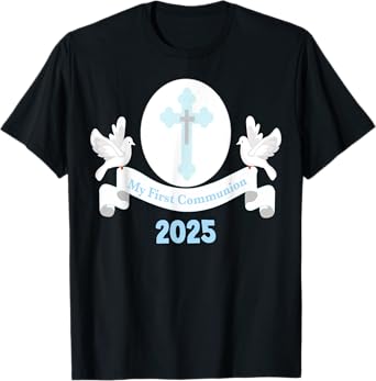 Boy First Communion 2025 Cross Son Godson Nephew Grandson T-Shirt