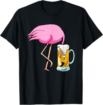 Funny Flamingo Drinking Beer | Party Beer Drinker T-Shirt