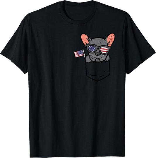 French Bulldog Pocket Frenchie American USA 4th Of July Dog T-Shirt