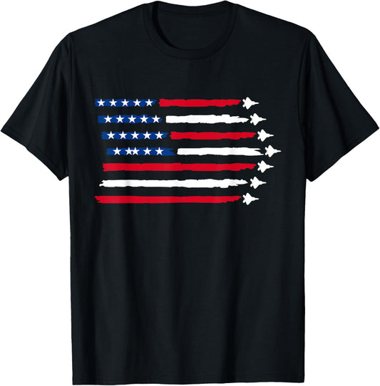 US American Flag Fighter Jets Patriotic USA 4th Of July T-Shirt