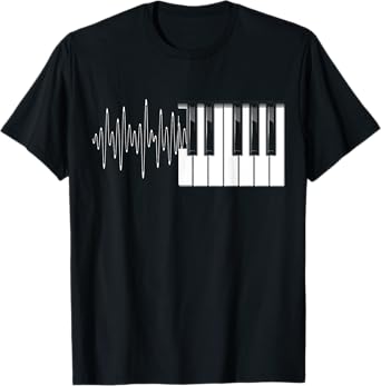 Piano Klavier Heartbeat EKG Pianist Flgel T-Shirt - Music - Unisex Adult - Black - Small - Short Sleeve - Classic Fit