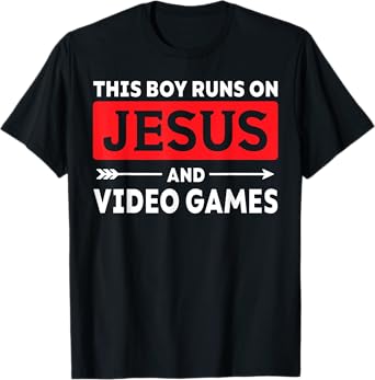 This Boy Runs On Jesus And Video Games Christian Gamer T-Shirt