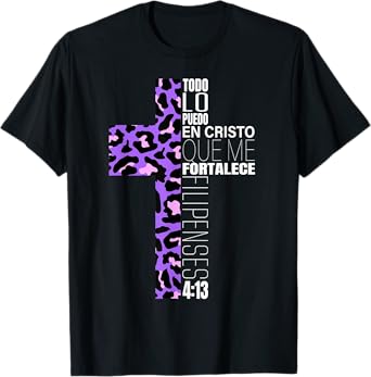 Leopard Print Filipenses 4:13 Spanish Gifts Women Teen Girls T-Shirt
