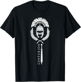 SPQR Designs Roman Centurion T-Shirt - Men's Black Classic Fit Short Sleeve Crew Neck T-Shirt - Small