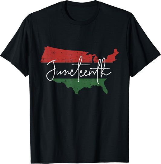 American map with pan african flag for Juneteenth since 1865 T-Shirt