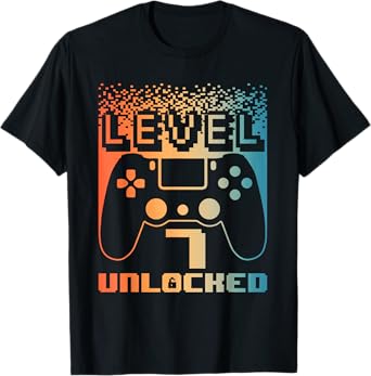 7th Birthday Art For Boys Level 7 Unlocked Gamer 7 Year Old T-Shirt