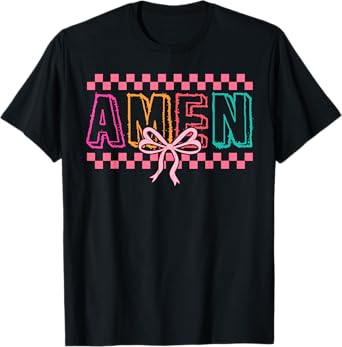 Retro Amen Coquette Bow Jesus Girl Women Happy Easter Day T-Shirt