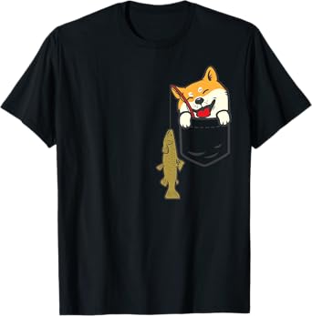 Pocket Shiba Inu Dog Fishing Cute Japanese Fisherman Gift T-Shirt