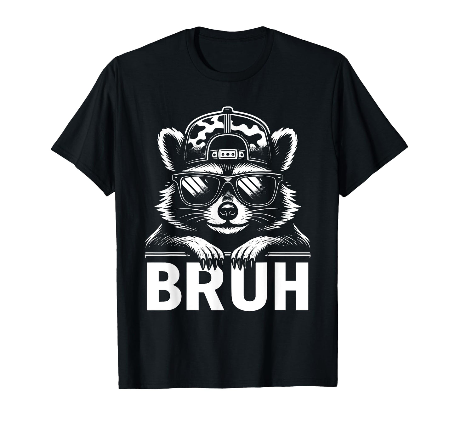 Bruh Raccoon Trash Racoon Camo Hat Funny Youth Teens Kids T-Shirt
