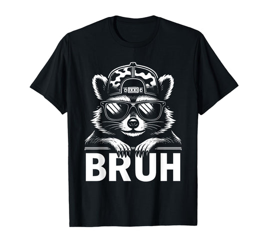 Bruh Raccoon Trash Racoon Camo Hat Funny Youth Teens Kids T-Shirt