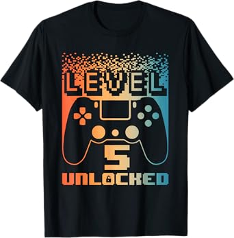 5th Birthday Art For Boys Level 5 Unlocked Gamer 5 Year Old T-Shirt