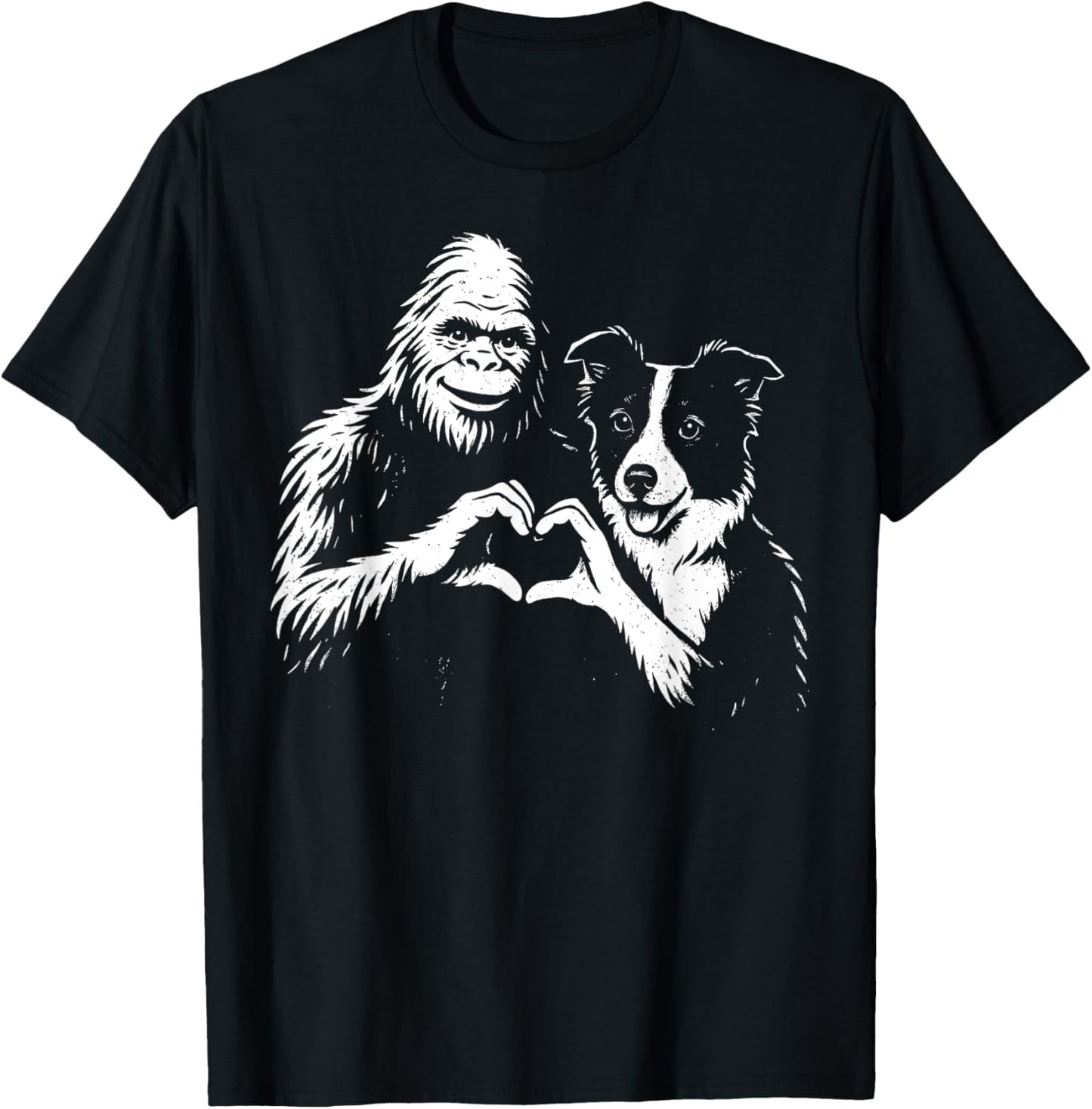 Border Collie Bigfoot Sasquatch Heart Hand Sign Dog Lover T-Shirt