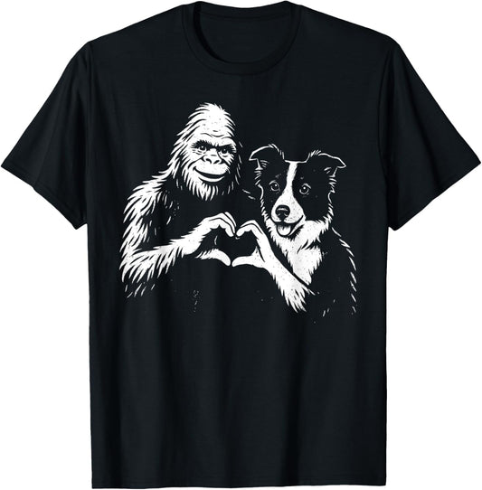 Border Collie Bigfoot Sasquatch Heart Hand Sign Dog Lover T-Shirt