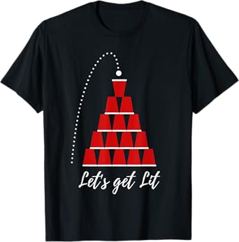 Let's Get Lit Beer Pong Christmas Xmas Shirt T-Shirt