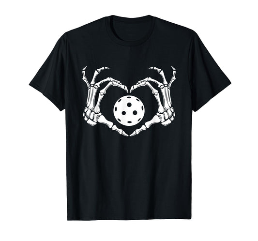Halloween Pickleball Skeleton Heart Hands T-Shirt