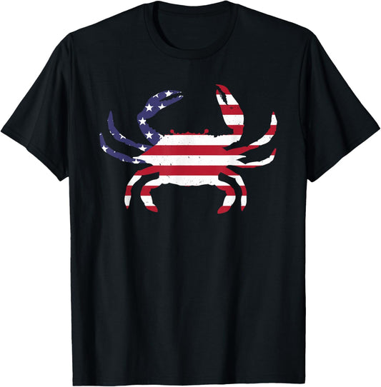 Cool Crab For Men Women Fourth July Flag Patriotic Crabbing T-Shirt