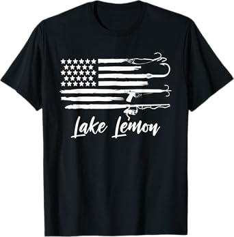 Lake Lemon Indiana Patriotic Fishing Novelty Flag T-Shirt