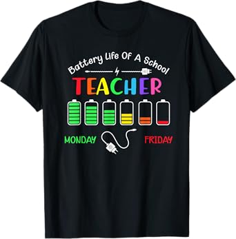 Battery Life Of A School Teacher Monday To Friday T-Shirt for Men Women
