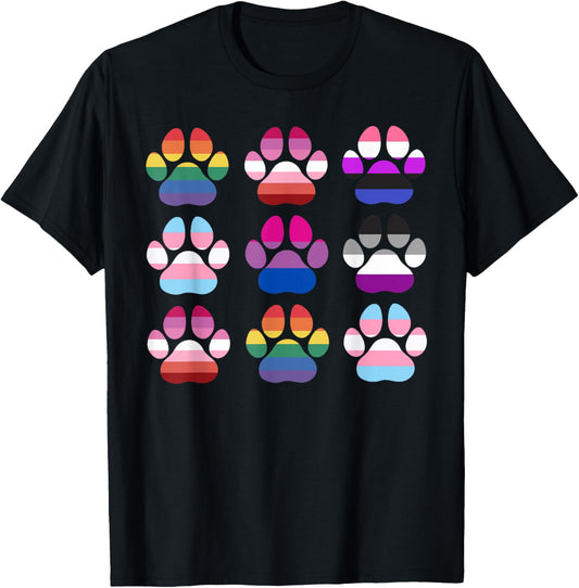 Pride Paw Prints LGBTQ Dog Mom Dad Rainbow Flag Gay Lesbian T-Shirt