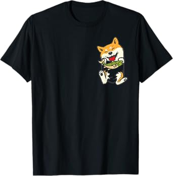 Shiba Inu Dog Fish Pocket Kawaii Fishing Doge Women Men Kids T-Shirt