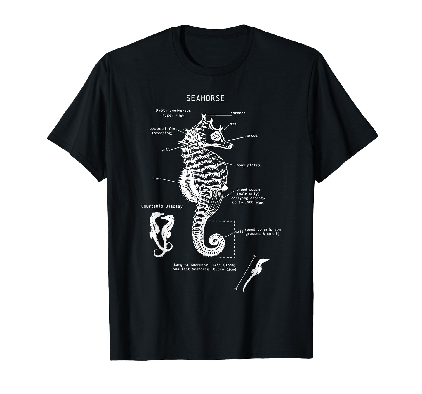 Vintage Seahorse Anatomy Ocean Animal Marine Biologist T-Shirt