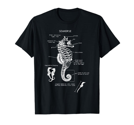 Vintage Seahorse Anatomy Ocean Animal Marine Biologist T-Shirt