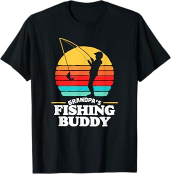 Grandpa's Fishing Buddy Cute Retro Kid 80s Sunset T-Shirt
