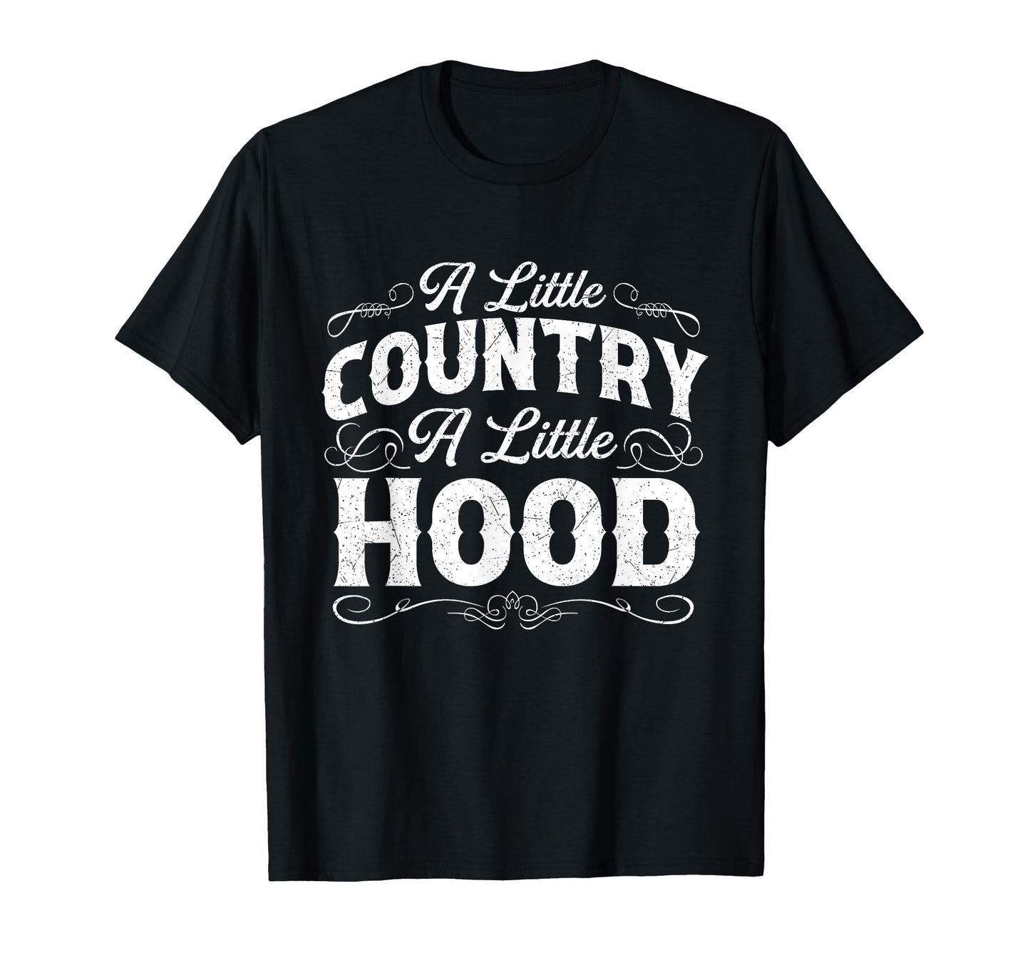 A Little Country A Little Hood - Black Cowboy Western Rodeo T-Shirt