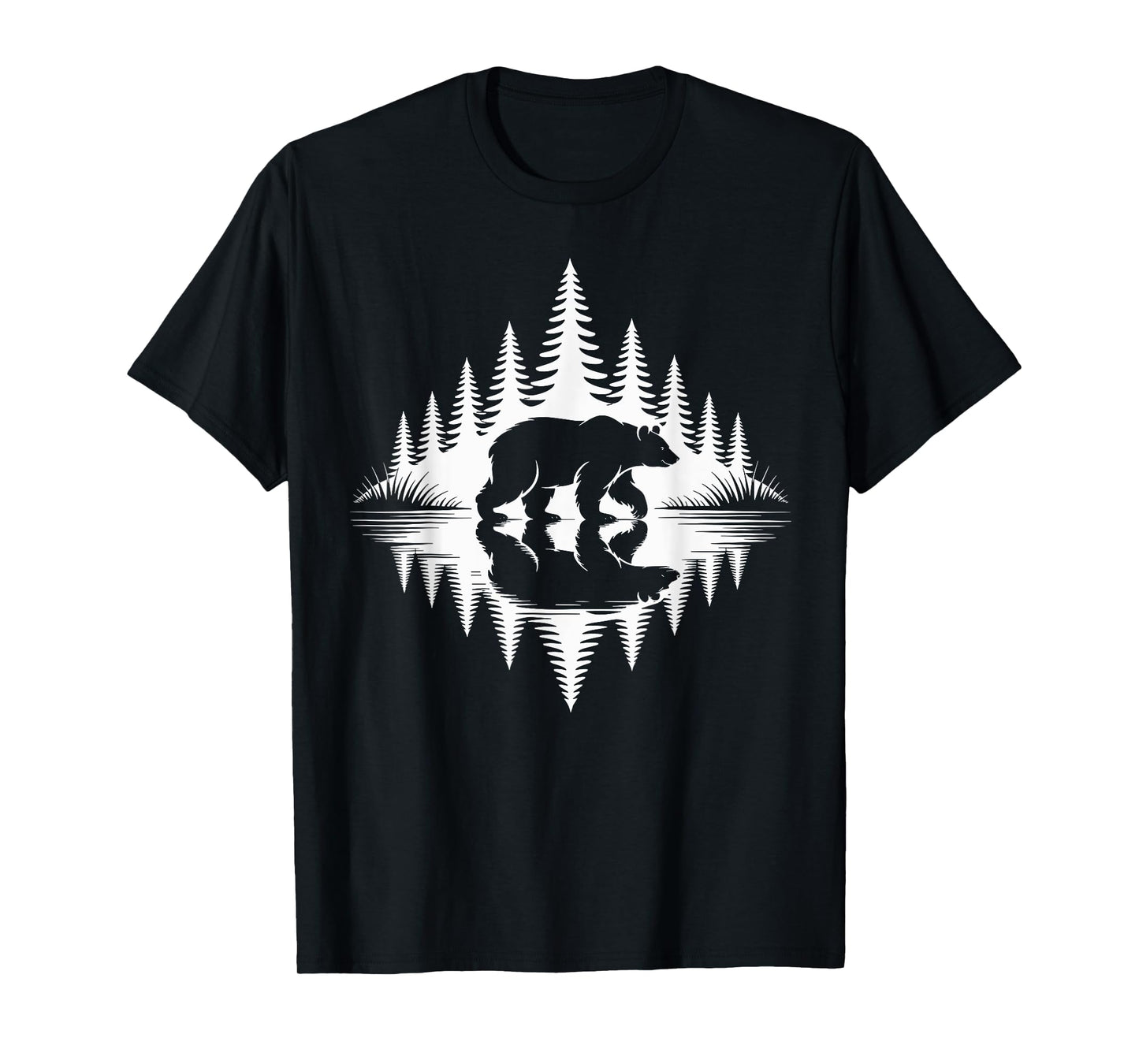 Wildlife Bear Forest Reflection Art Hiking Camping Outdoor T-Shirt