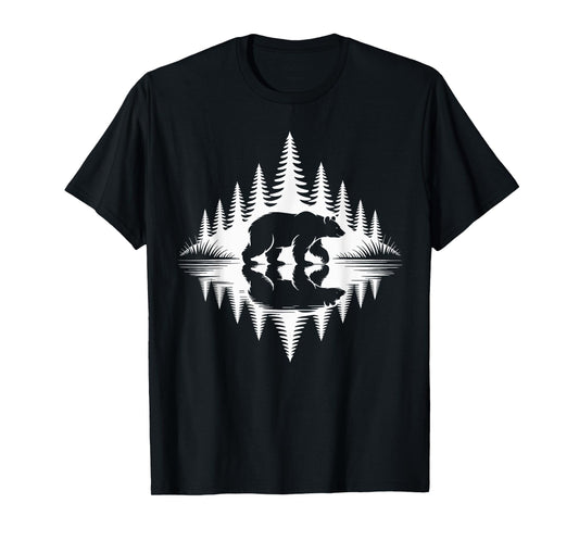 Wildlife Bear Forest Reflection Art Hiking Camping Outdoor T-Shirt