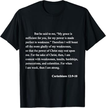 Bible Verse Corinthians 12:9-10 Christian Jesus Psalm T-Shirt