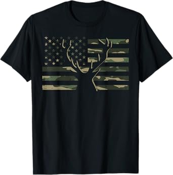 Deer Hunting American Flag Camo Hunter Men Boys Kids Women T-Shirt