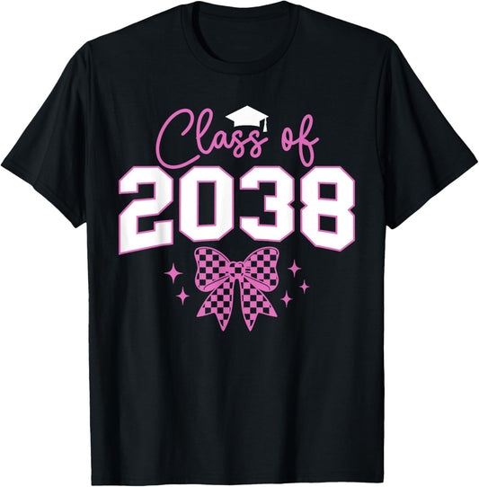 Class of 2038 Grow With Me Kindergarten Pink Coquette Bow T-Shirt