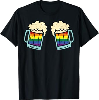 Rainbow Beer Mugs Bra Lesbian Gay Pride Ally LGBTQ Women T-Shirt