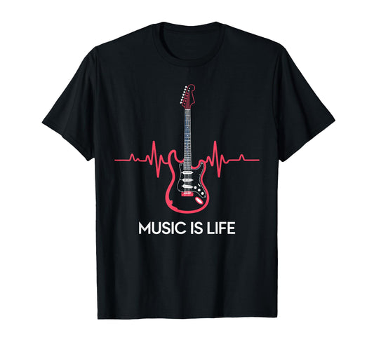 Music Is Life Guitar Heartbeat Pulse T-Shirt