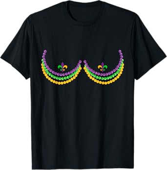 Boobshirt Mardi Gras Funny Beads Boobs Outline Costume Humor T-Shirt