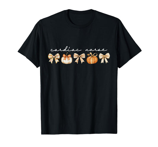 Cardiac Nurse Pumpkin Coquette Bow Fall CVICU Cardiology T-Shirt